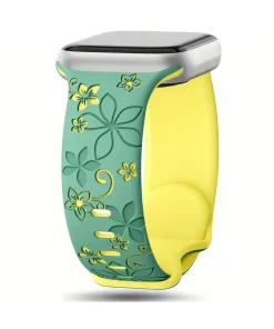 Green and yellow floral smartwatch band with decorative flower design