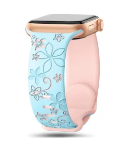 Sakura sport band with floral design in light blue and pink for smartwatch