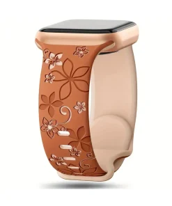 Sakura floral sport band for smartwatch in milk tea and terracotta color