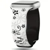 Floral smartwatch band white black with decorative flower vine design pattern