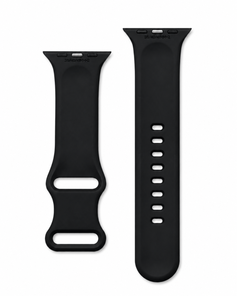 Black silicone sport band for Apple Watch with multiple size options