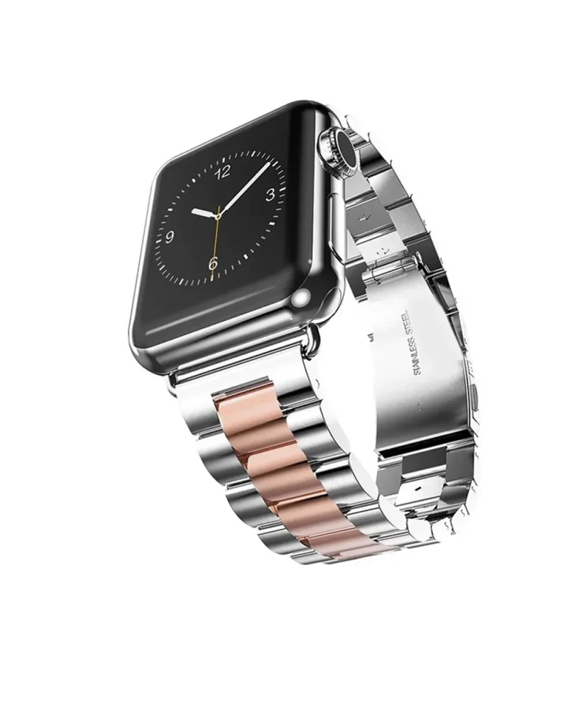 Stainless steel smartwatch with rose gold and silver mixed metal band