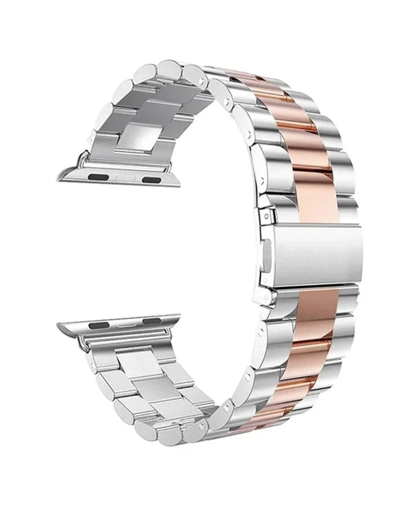 Stainless steel and rose gold Apple Watch band with metal links