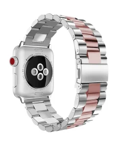 Apple Watch Series 2 stainless steel silver rose gold band with red crown
