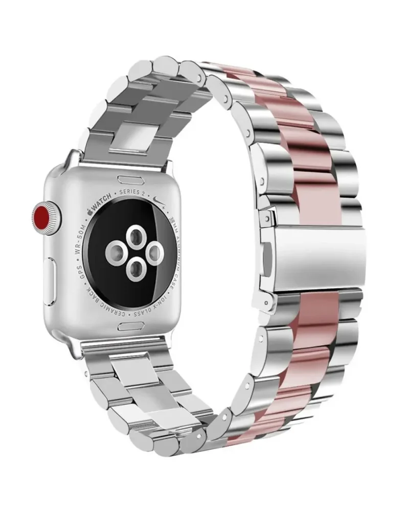 Apple Watch Series 2 stainless steel silver rose gold band with red crown