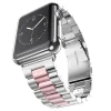 Stainless steel smartwatch band with silver and rose pink links