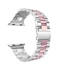 Silver and rose gold stainless steel Apple Watch band with link bracelet design