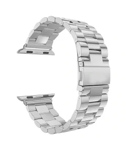 Stainless steel silver smartwatch band with metal link bracelet connector