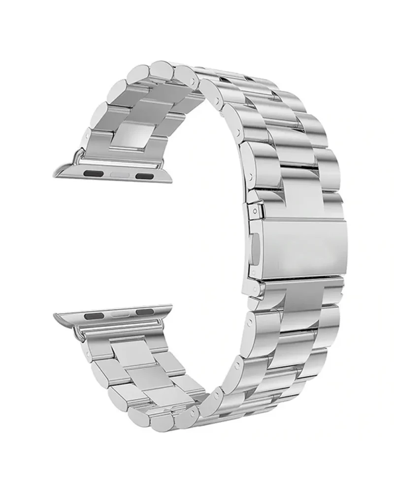 Stainless steel silver smartwatch band with metal link bracelet connector