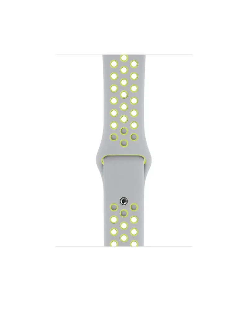 Silver and volt sport watch band with perforated athletic design