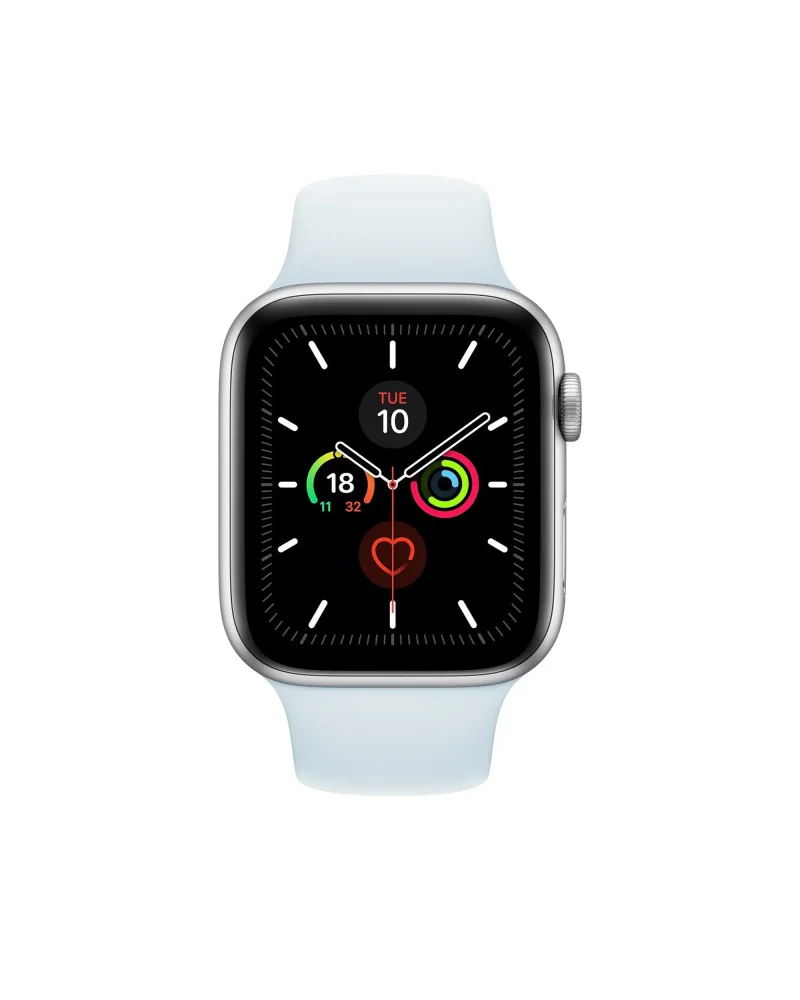 Apple Watch Series 5 silver aluminum sky blue sport band smartwatch