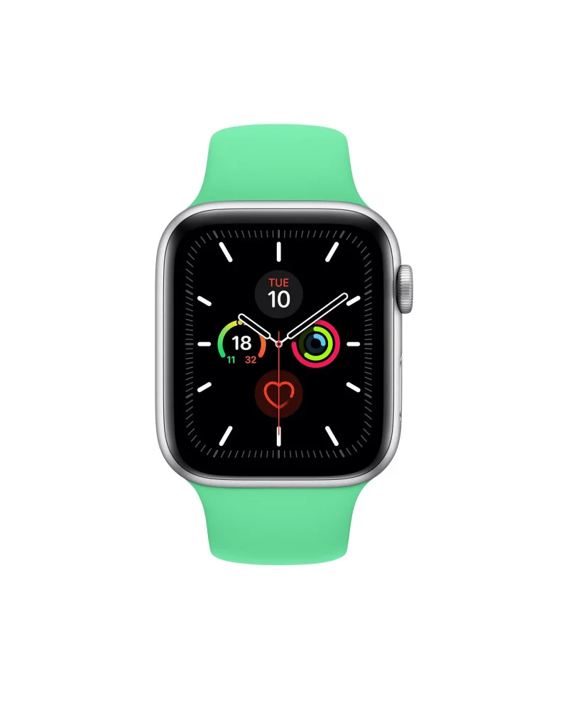 Smartwatch with mint green sport band and activity tracking display
