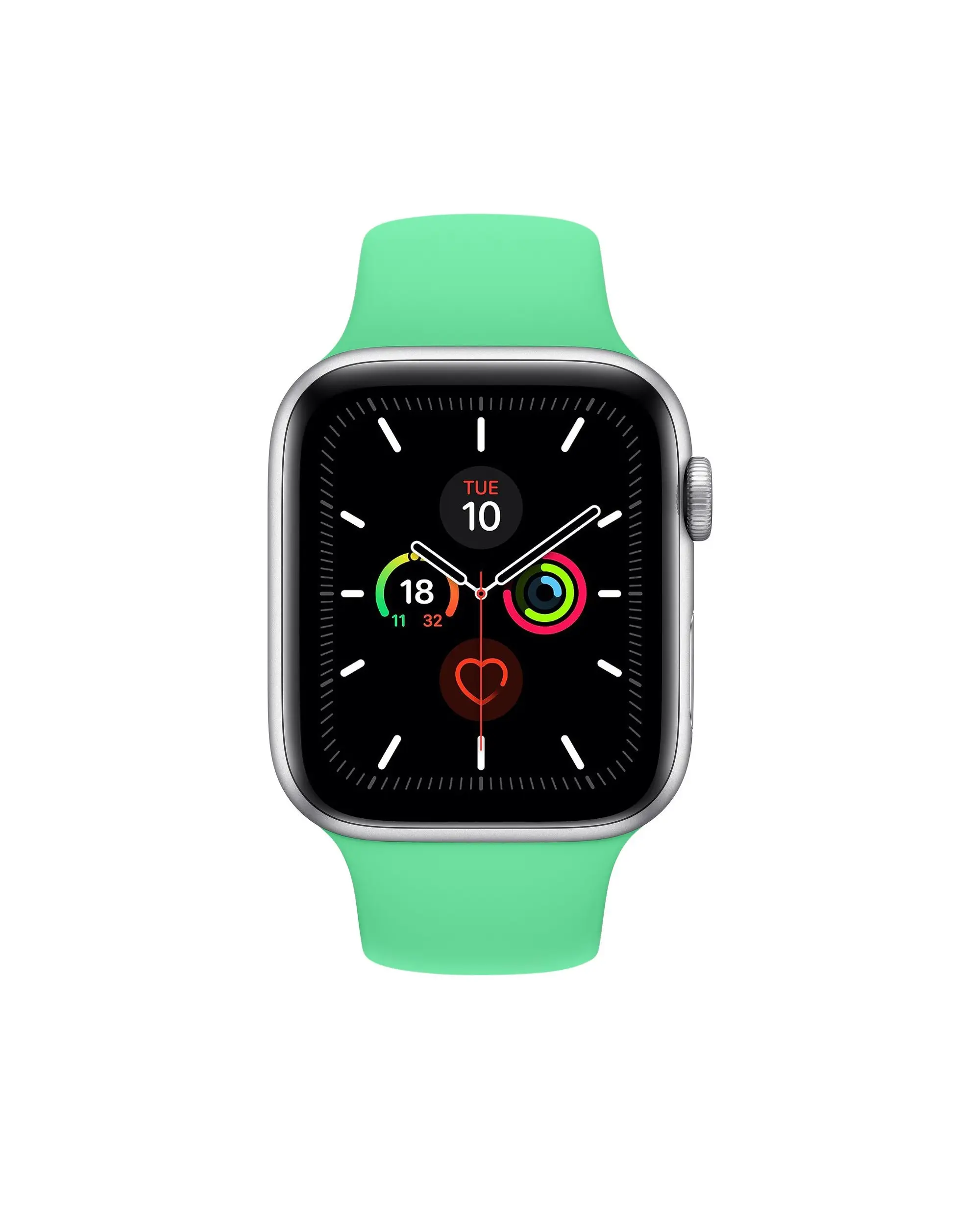 Smartwatch with mint green sport band and activity tracking display