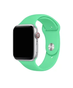Smartwatch with silver case and spearmint green sport band strap