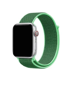 Green nylon sport loop band for Apple Watch with silver case