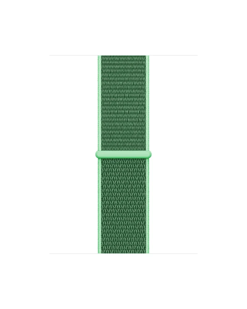 Green nylon sport loop watch band with adjustable fastener closure