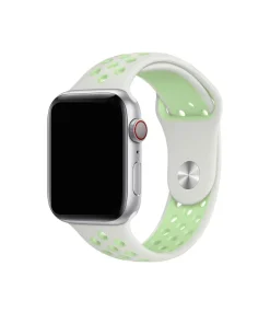 Apple Watch sport band in white and spruce green with ventilation holes