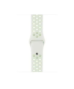 White and green perforated sport watch band with ventilation holes for athletic wear