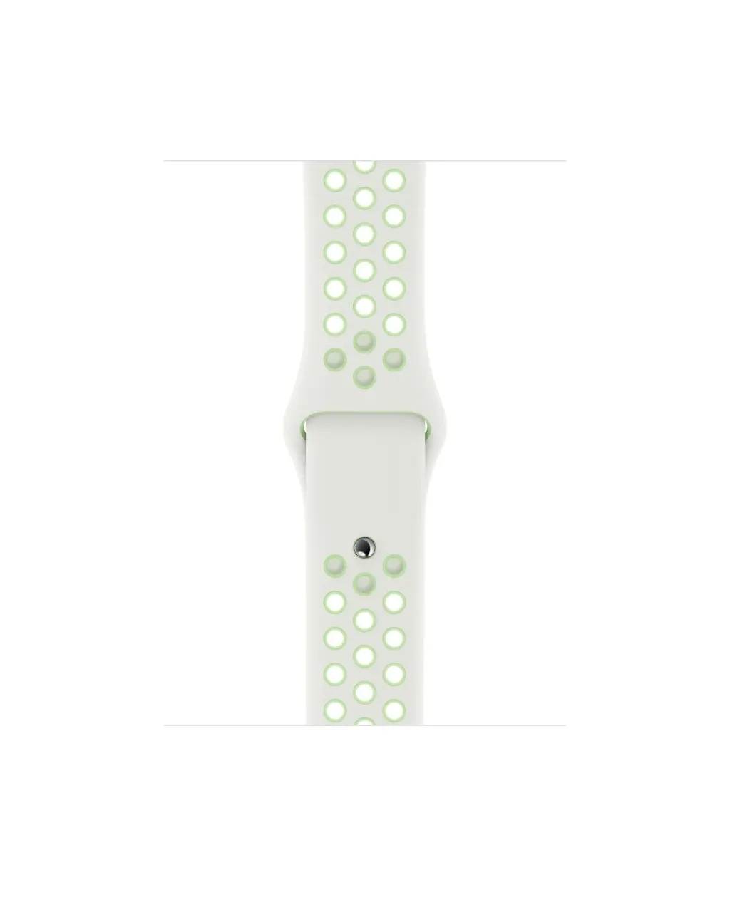White and green perforated sport watch band with ventilation holes for athletic wear