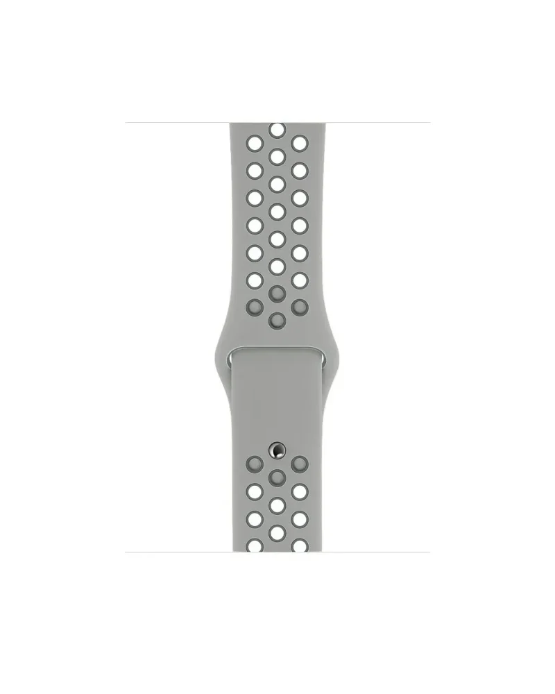 Gray perforated sport watch band with ventilation holes and connector