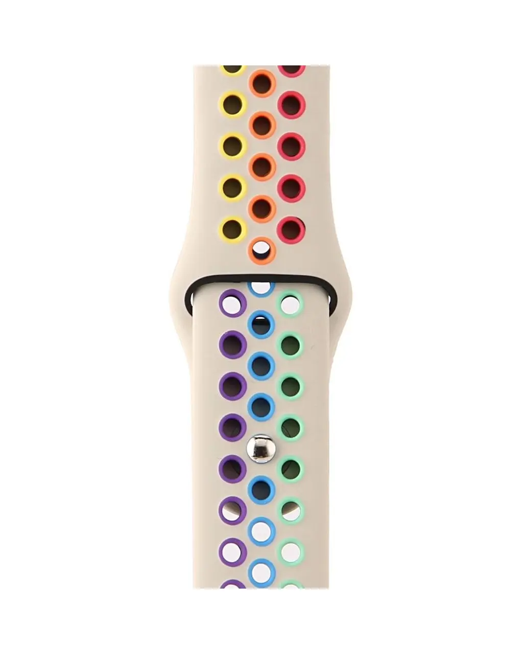 Colorful sport band with rainbow pride holes for smartwatch, stone color