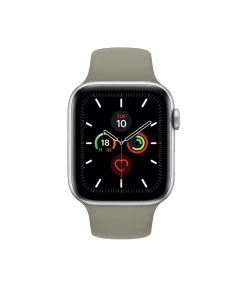 Silver aluminum smartwatch with stone sport band and health monitoring display