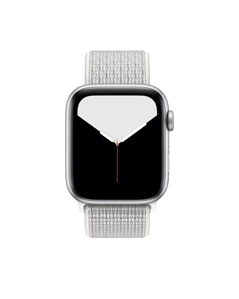 Apple Watch silver aluminum case with white sport loop band