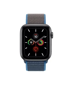 Black smartwatch with blue and gray sport loop band fitness tracker