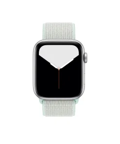 Apple Watch with teal sport loop band, silver aluminum case displayed