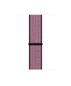 Pink and white woven sport loop watch band with black connector