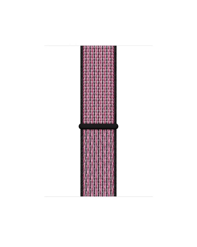 Pink and white woven sport loop watch band with black connector