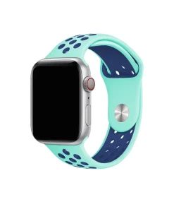 Turquoise and navy sport band for Apple Watch with perforated design