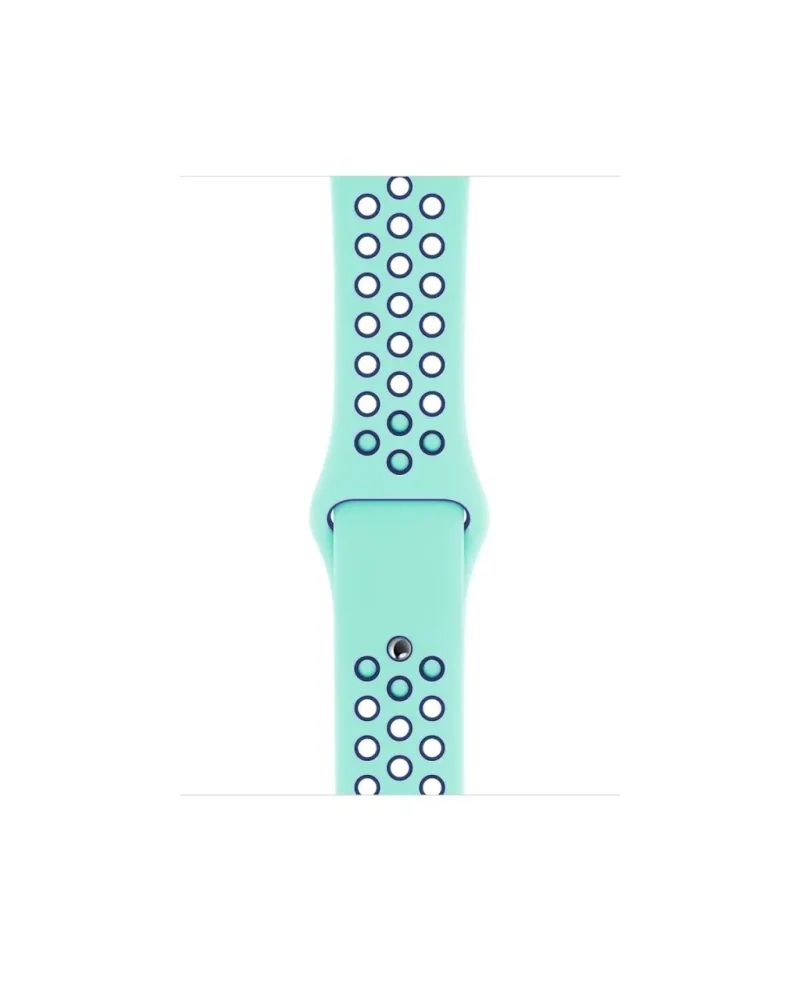 Turquoise perforated sport watch band with midnight blue accents