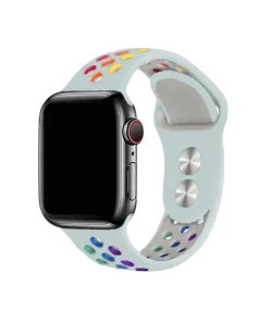 Apple Watch sport band turquoise with rainbow pride holes design