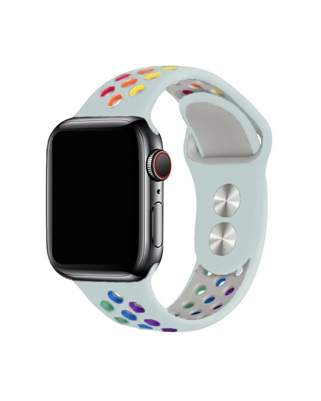 Apple Watch sport band turquoise with rainbow pride holes design
