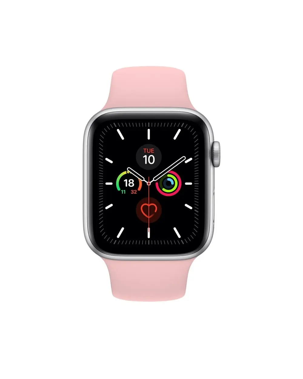 Pink sport band smartwatch with fitness tracking and heart rate monitor display