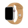 Silver aluminum smartwatch with walnut tan sport band and red crown