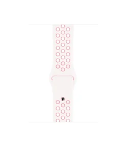 White and light pink silicone sport watch band with ventilation holes