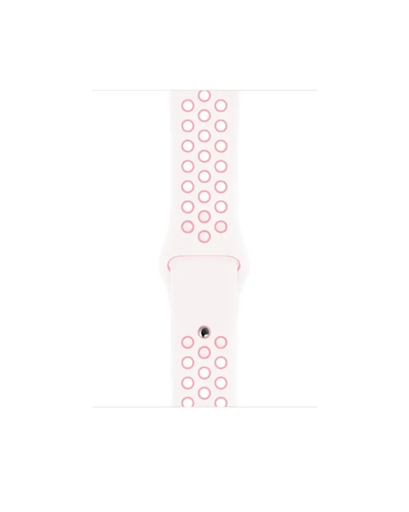 White and light pink silicone sport watch band with ventilation holes