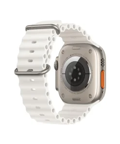 Apple Watch Ultra with white ocean band and titanium case