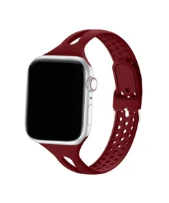 Slim silicone wine red sport band for smartwatch with perforated design
