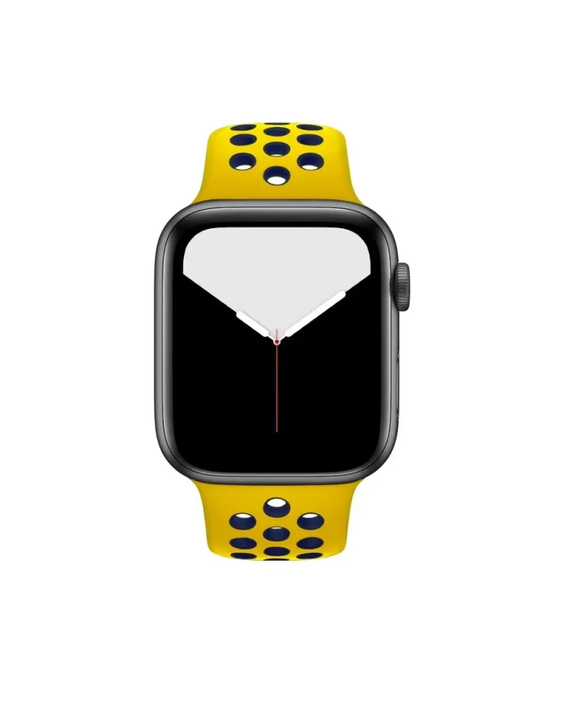 Yellow and midnight blue perforated sport band for smartwatch with active fitness design