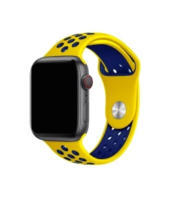 Yellow and midnight blue perforated sport band for smartwatch with ventilation holes
