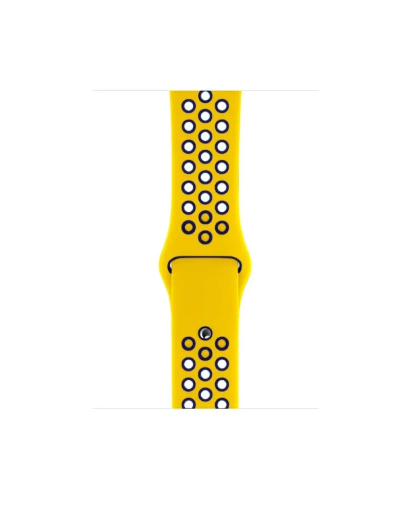 Yellow perforated silicone sport watch band with ventilation holes