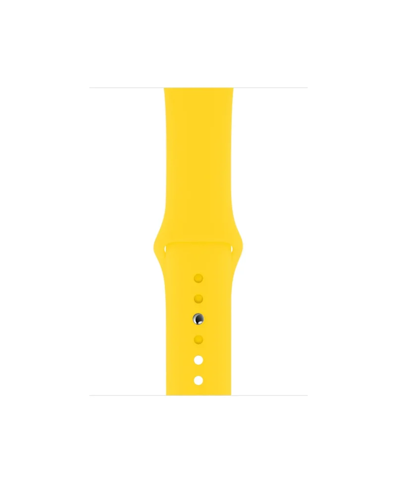 Yellow silicone sport watch band with adjustable pin and button closures