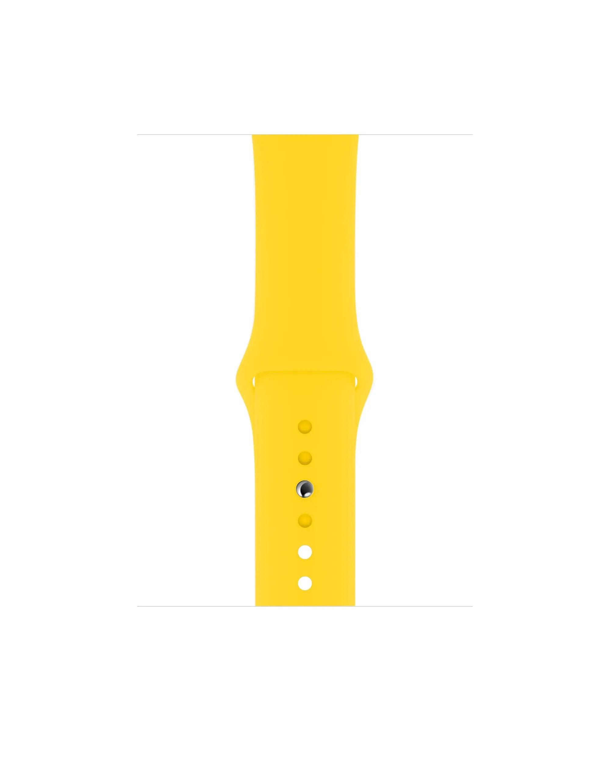 Yellow silicone sport watch band with adjustable pin and button closures