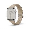 Apple Watch silver case apricot leather band strap, 38-49mm compatible