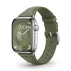 Apple Watch with avocado green leather strap band, silver case displayed