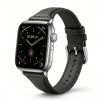 Apple Watch with black leather strap band and silver stainless steel case