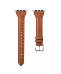 Brown leather Apple Watch band strap with silver connector fits 38-49mm